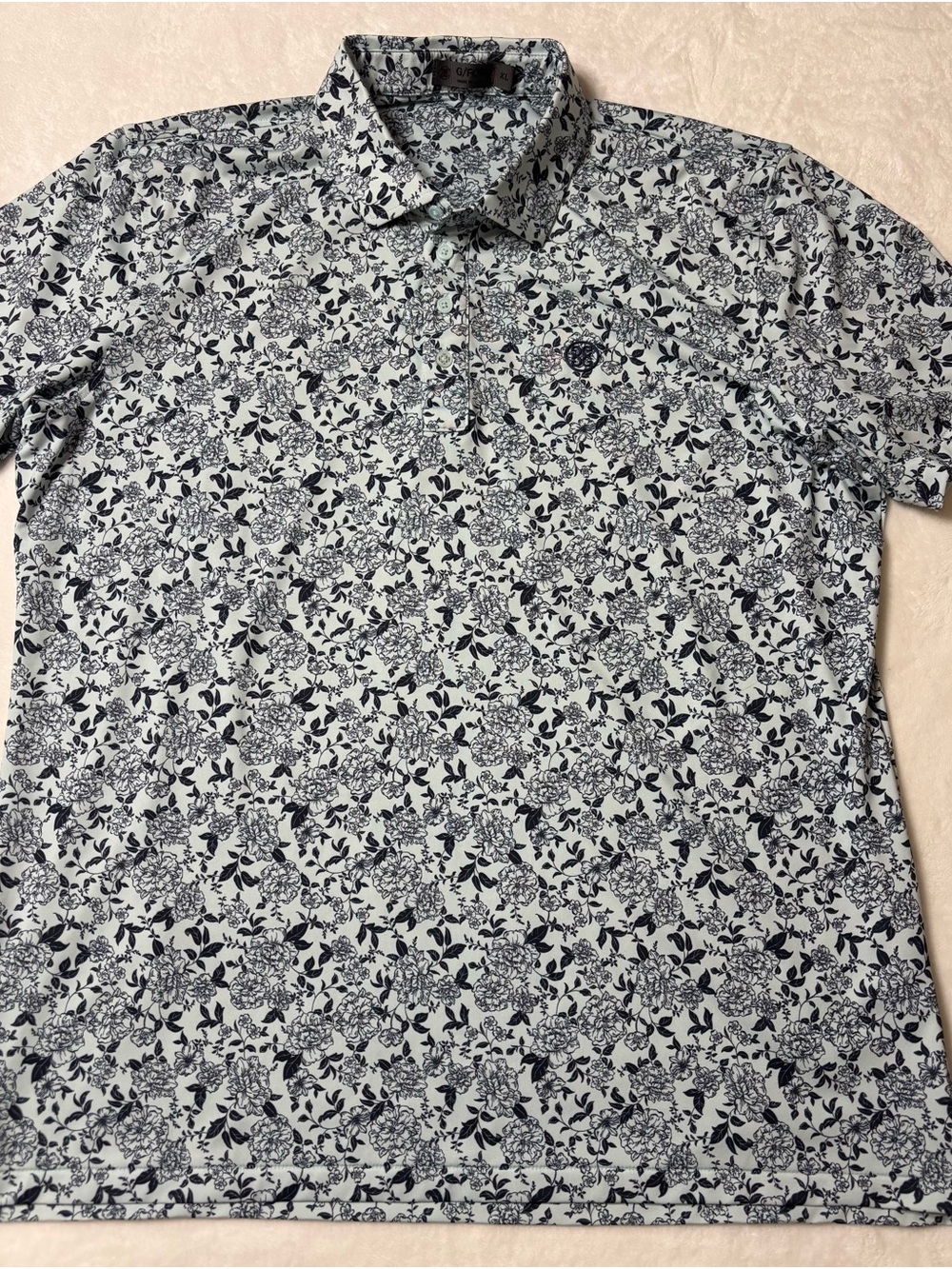 G/FORE Men's Floral Polo in Navy on Light Blue